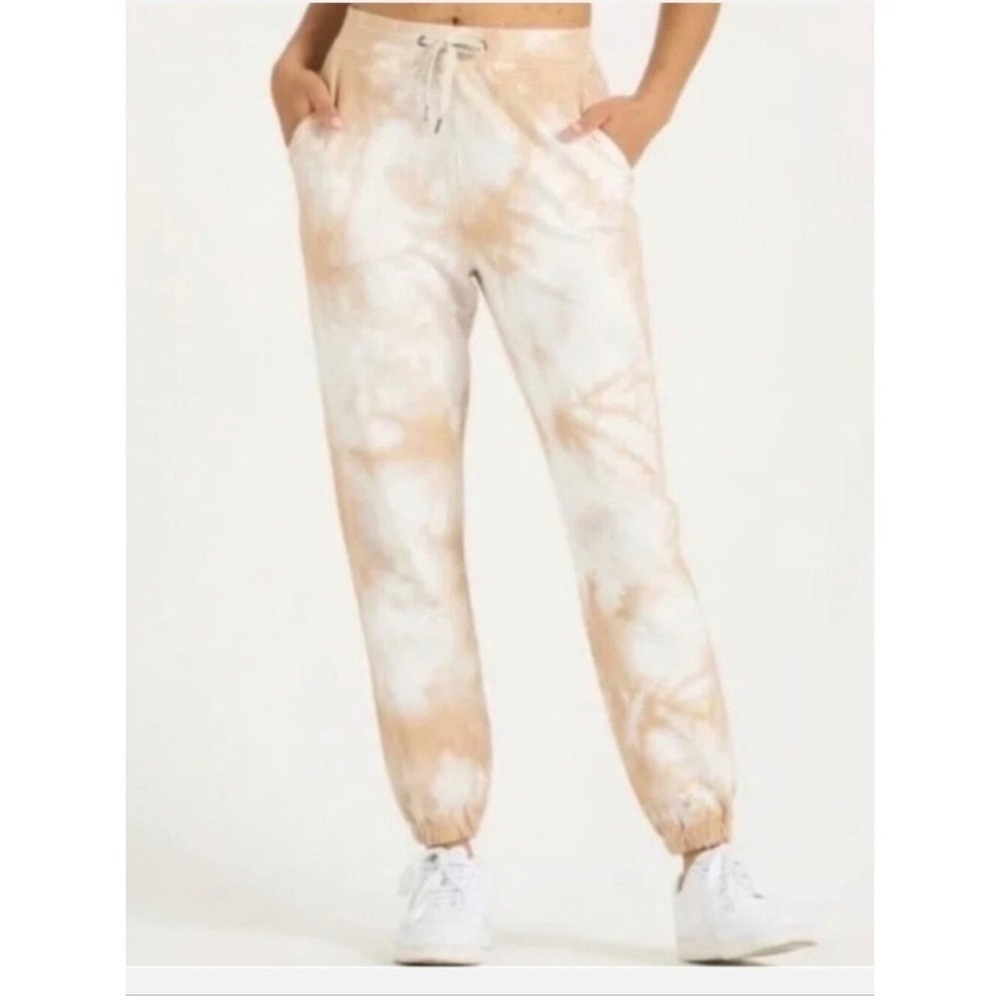 Vuori Tie Dye Joggers Medium Tan White Organic Cotton Athleisure Sweatpants